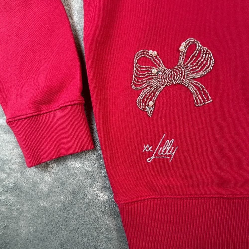 NWT Lilly Pulitzer Ballad Long Sleeve Sweatshirt Red Embellished Beaded Womens M - Picture 4 of 9
